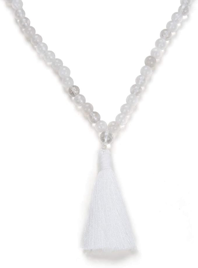 Yoga Necklace Jewelry Beaded Long Tassel Necklace Jasper with 108 Mala Beads for Women or Men | Amazon (US)