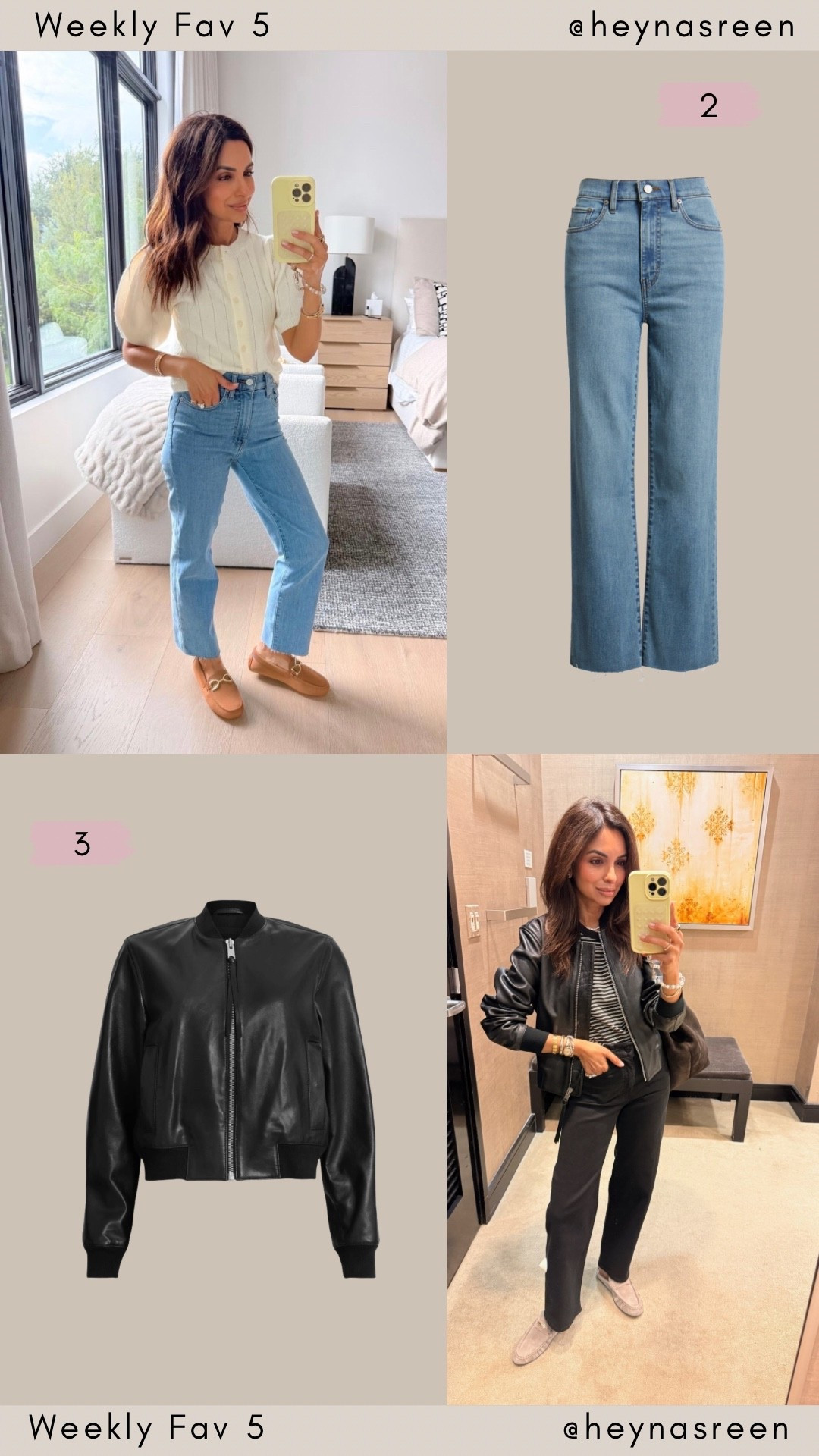 Fav 5:
#2: Frame jeans, I’m wearing my true size 24, part of the Nords Anniversary sale
#3: All Saints leather bomber jacket, I’m wearing my true size 2, also part of the Nords Anniversary sale