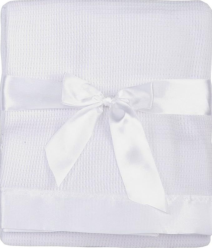 Quadow Thermal Waffle Weave Baby Blanket with Satin Nylon Trim (White) | Amazon (US)