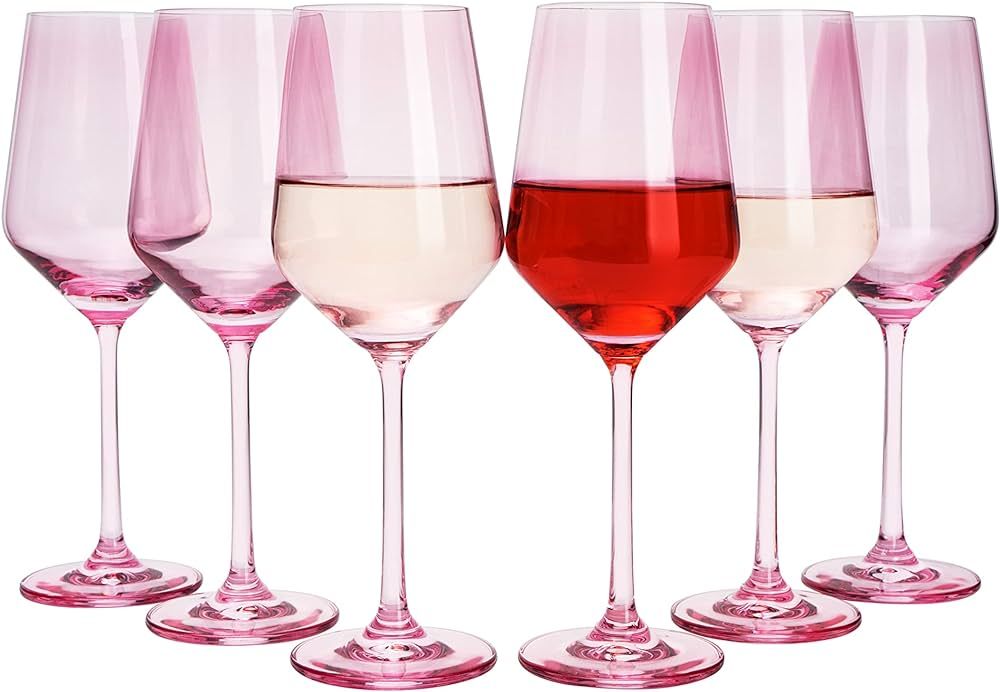 Colored Wine Glass Set,12 oz Glasses Set of 6, Valentines Day Unique Italian Style Tall Stemmed f... | Amazon (US)
