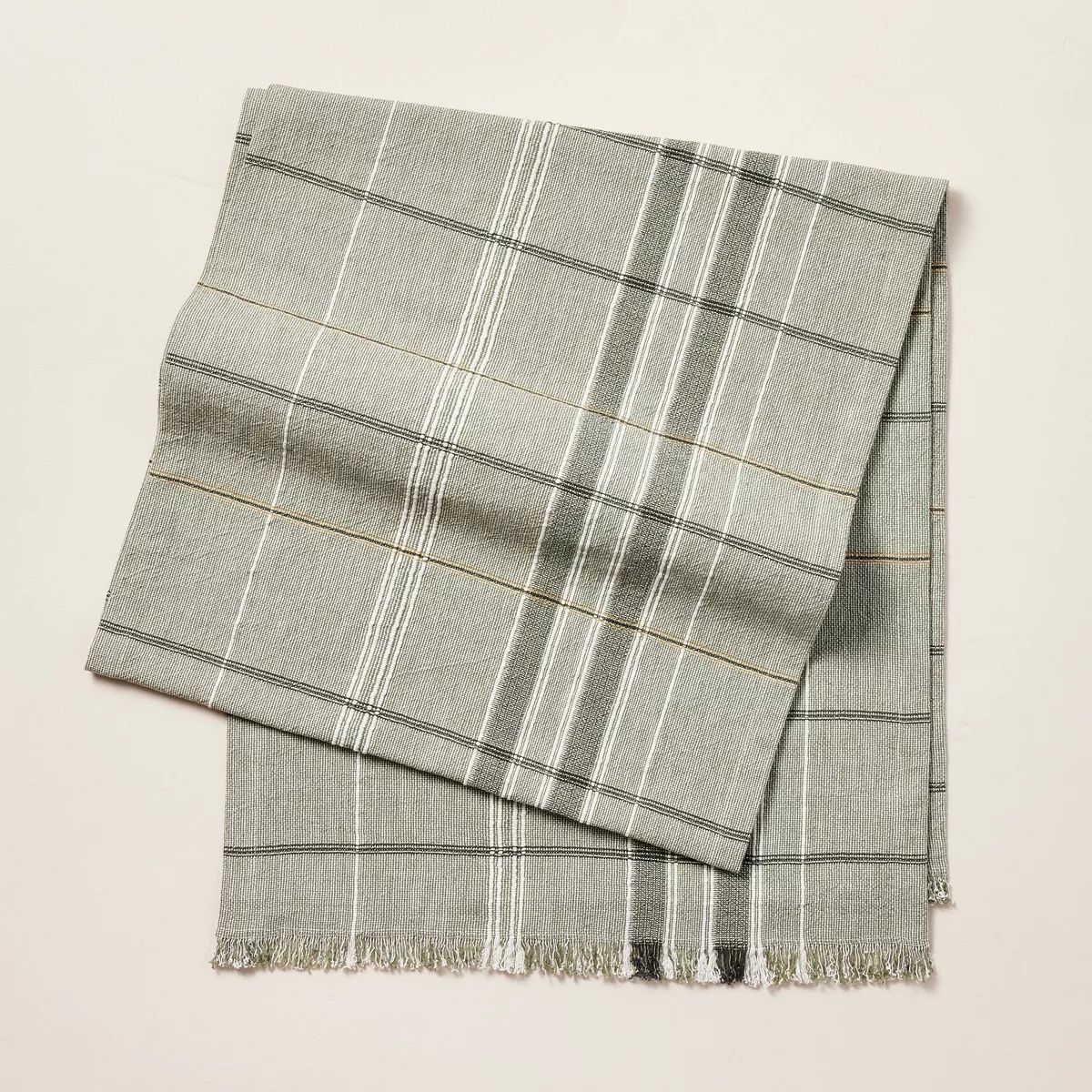 Textured Fall Plaid Woven Table Runner Sage Green - Hearth & Hand™ with Magnolia | Target