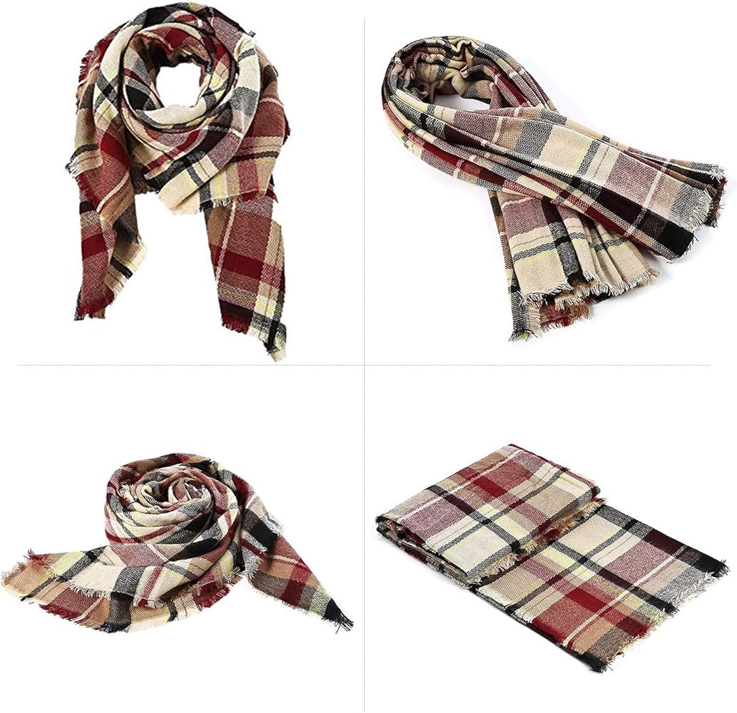 Zando Plaid Blanket Thick Winter Scarf Tartan Chunky Wrap Oversized Shawl Cape Scarves | Amazon (US)