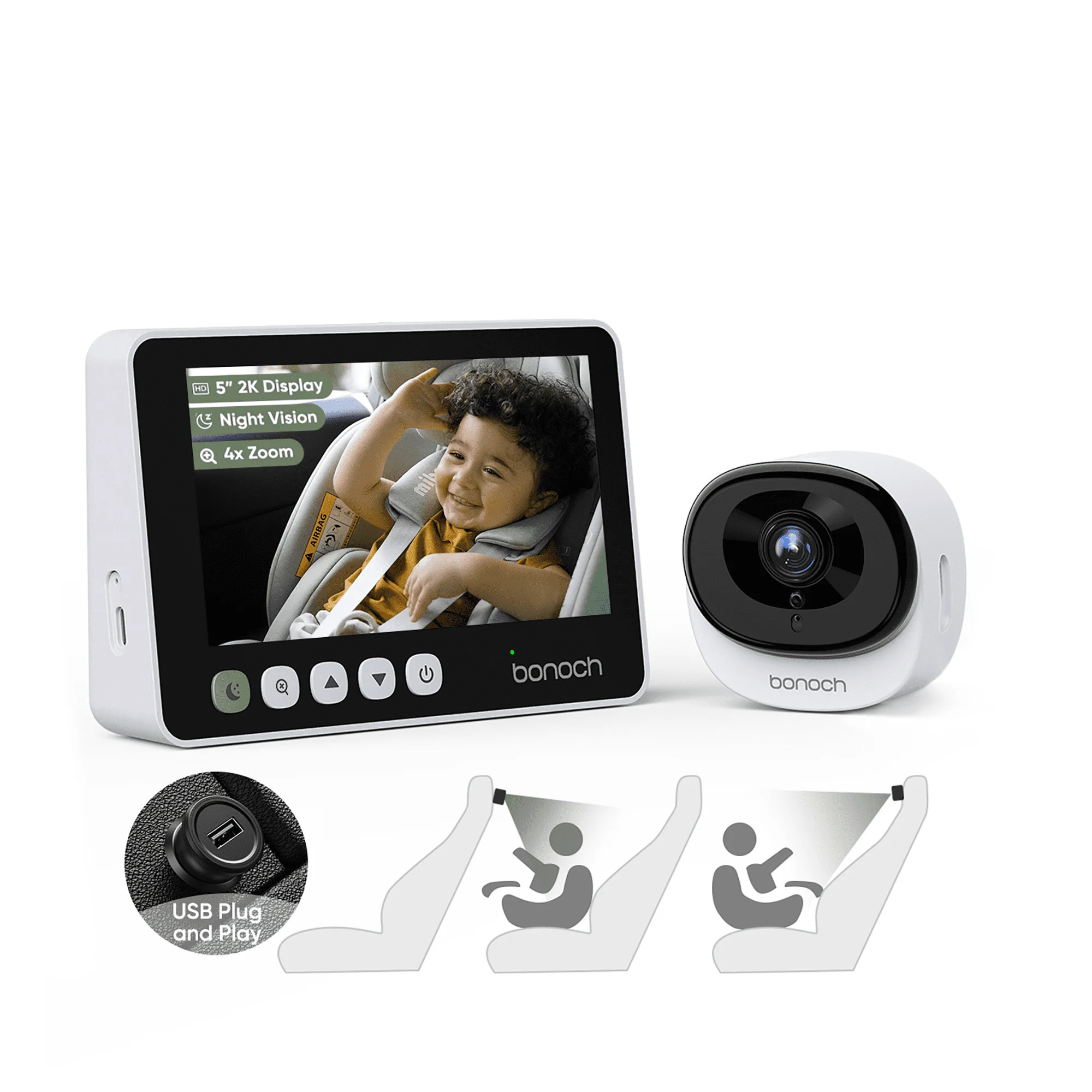 2K Baby Car Camera with Full Crystal Night Vision, 5 Inch Baby Car Montior for Back Seat Rear Fac... | Walmart (US)