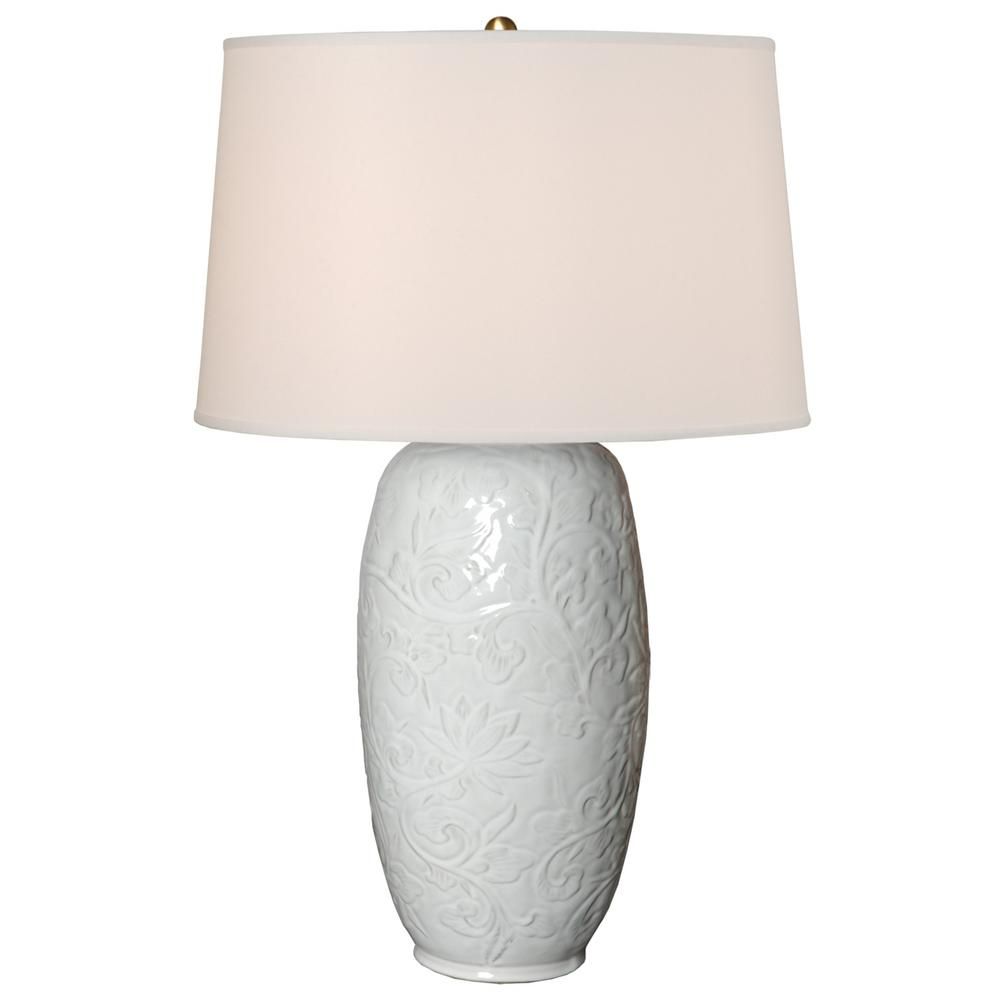 Emissary 36 in. White Ceramic Botanical Vase Table Lamp | The Home Depot