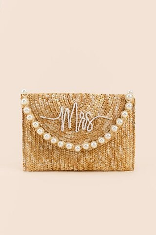 Mrs Embroidered Straw Pearl Clutch - francesca's | Francesca's