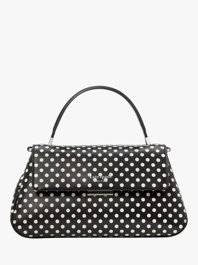 kate spade new yorkGrace Leather Polka Dot Small Top Handle Bag, Black/White | John Lewis (UK)