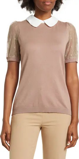 Mesh Puff Sleeve Peter Pan Collar Sweater | Nordstrom Rack