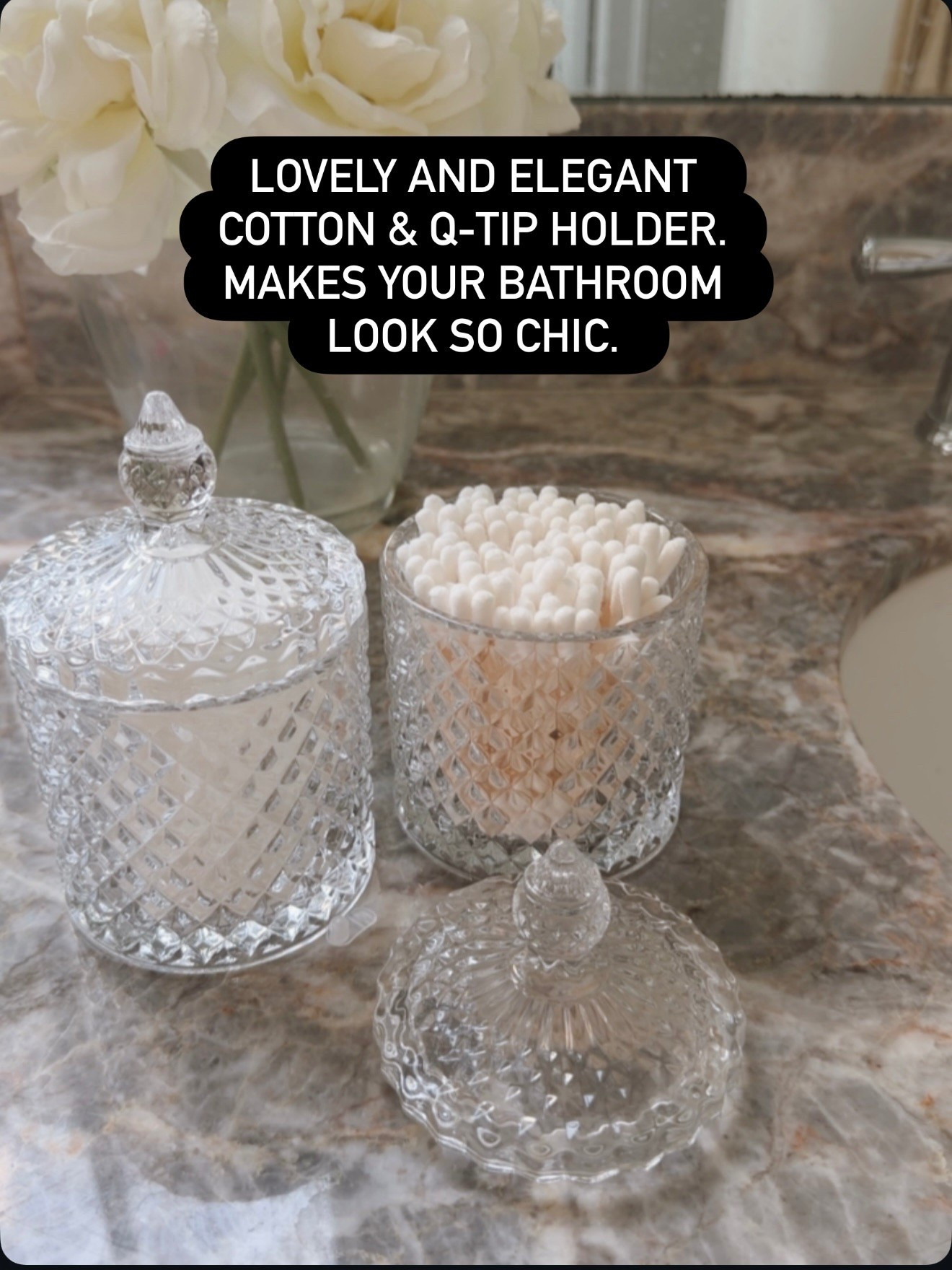 LOVELY AND ELEGANT
COTTON & Q-TIP HOLDER.
MAKES YOUR BATHROOM
LOOK SO CHIC.

#LTKU #LTKHome #LTKSeasonal