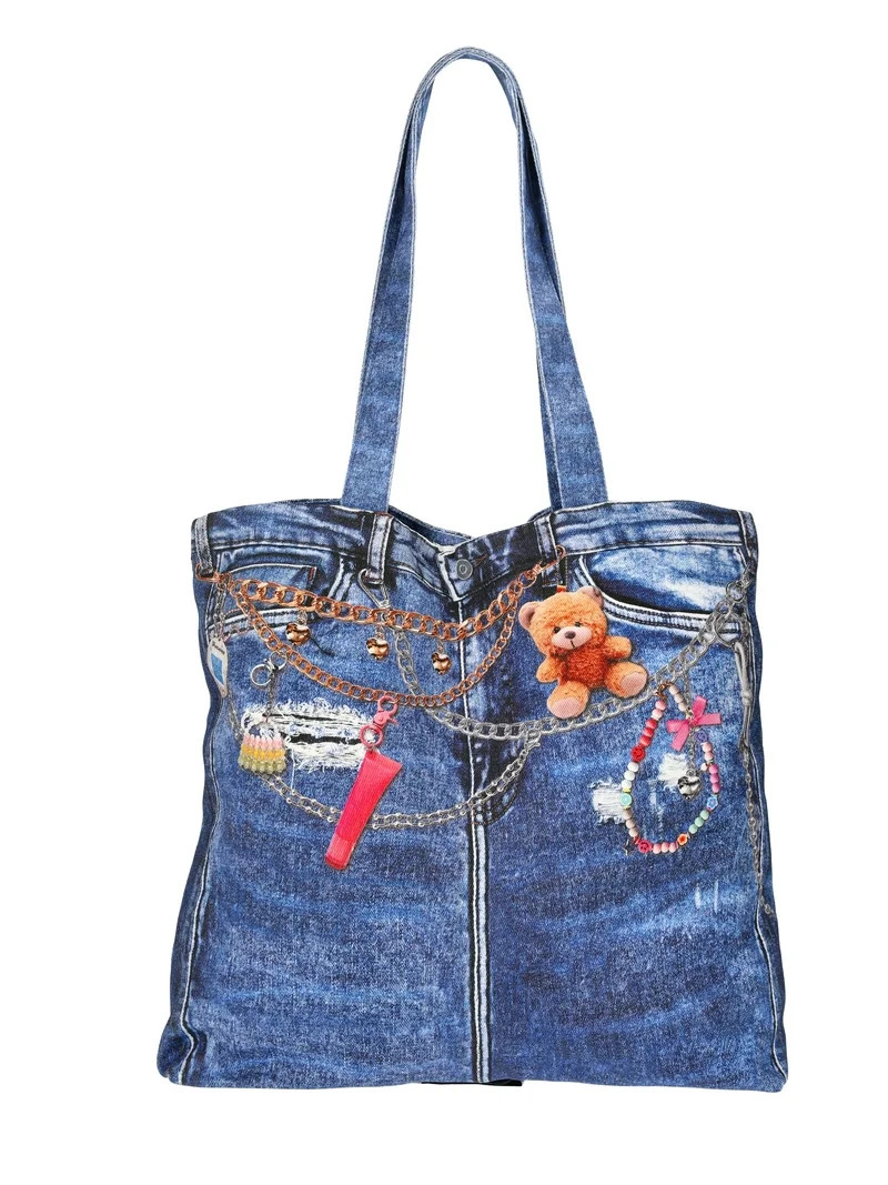 No Boundaries Women's Photoreal Denim Fashion Tote Bag | Walmart (US)