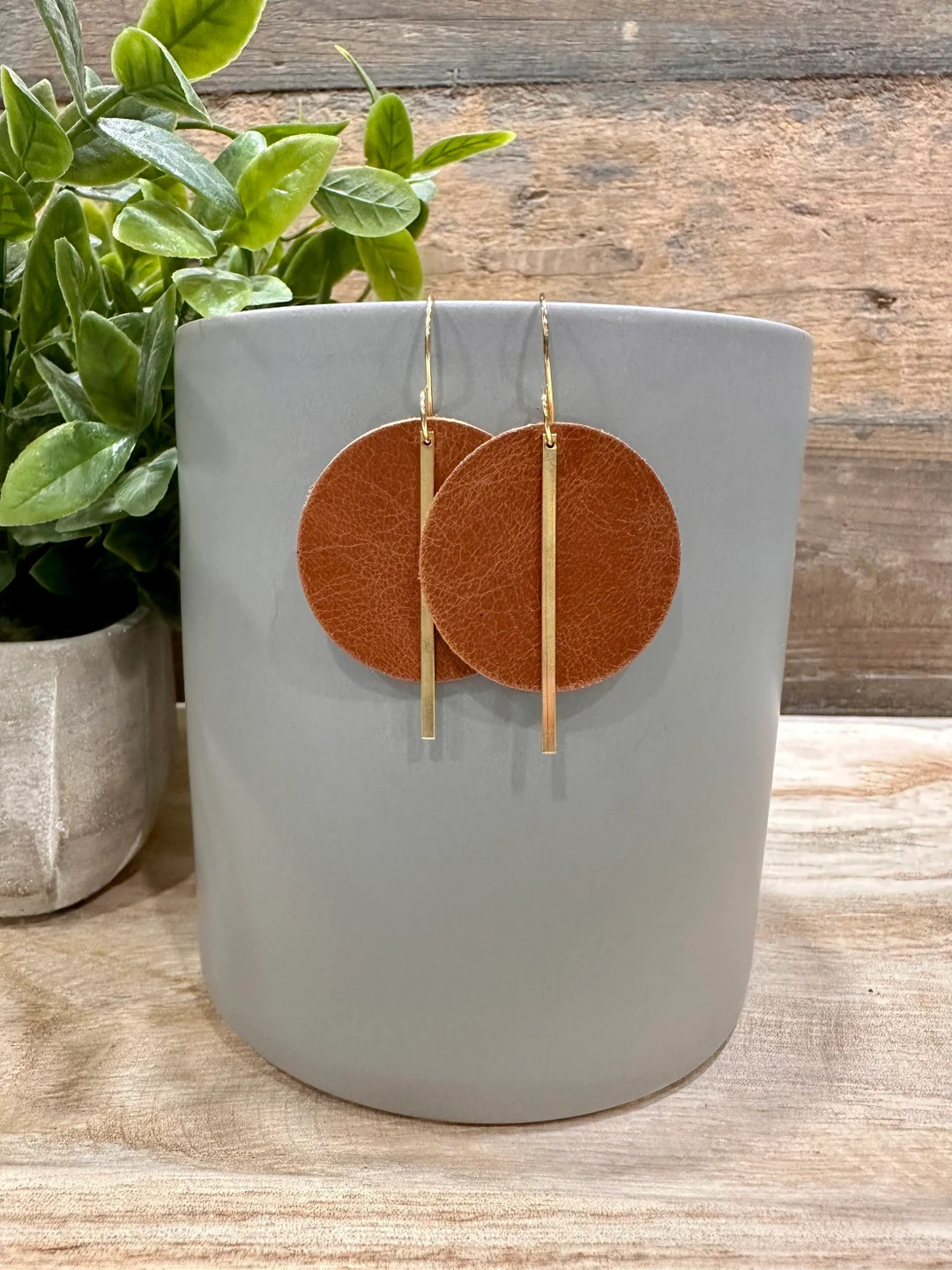 Saddle Brown Leather and Brass Earrings | Etsy (US)