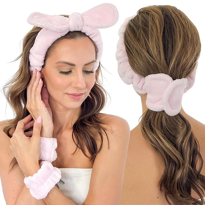 Skincare Headbands and Wristband Set - Washing Face Headband with Ponytail Attachment - Puffy GRW... | Amazon (US)