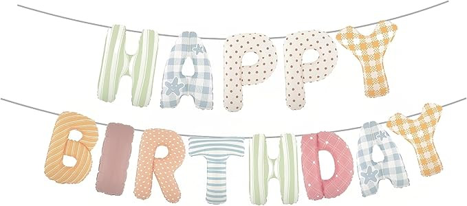 Colorful Happy Birthday Banner Foil Letter Balloon, 14 Inch 3D Plaid, Polka Dots, Stripes Pattern... | Amazon (US)