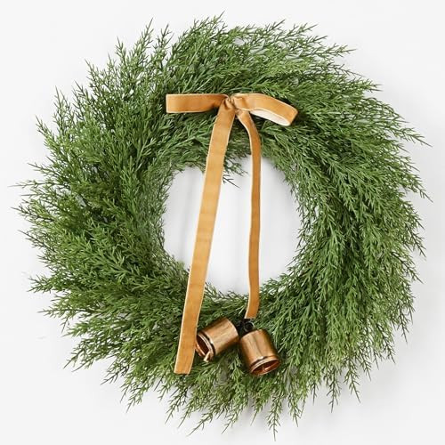 Waipfaru 24 Inch Christmas Wreath, Cedar Wreath Artificial Realistic with Bow and Bell, Large Chr... | Amazon (US)