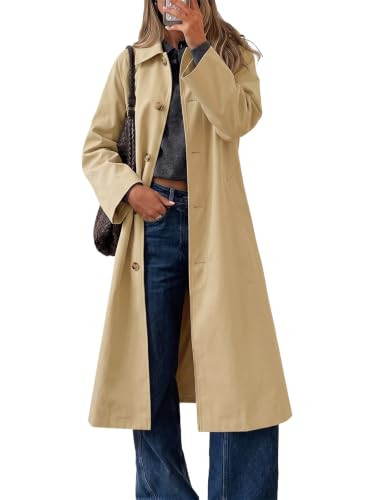 Cicy Bell Womens Plaid Trench Coat Fall Lapel Single Breasted Long Jacket | Amazon (US)