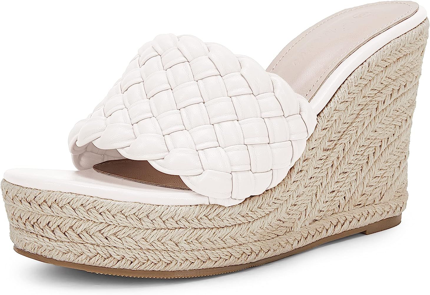 Ermonn Womens Platform Wedge Sandals Espadrilles Braided Open Toe Slip On Summer Mule High Heels | Amazon (US)