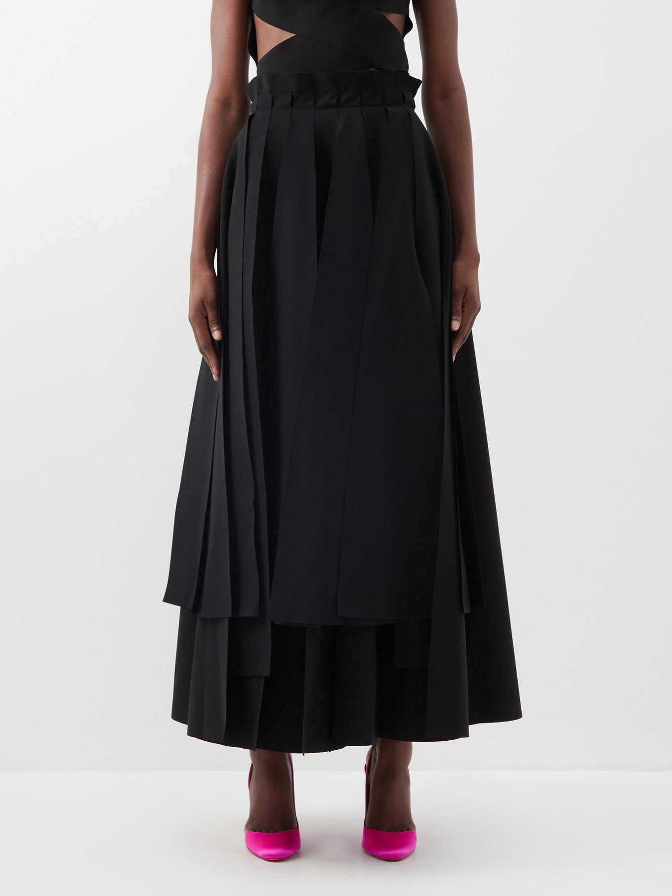 Knife-pleated tiered crepe maxi skirt | Matches (UK)