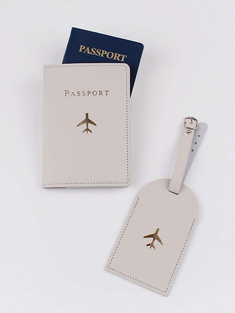 2pcs Fashionable Passport Holder & Luggage Tag Set vacation accessories travel accessory set for ... | SHEIN