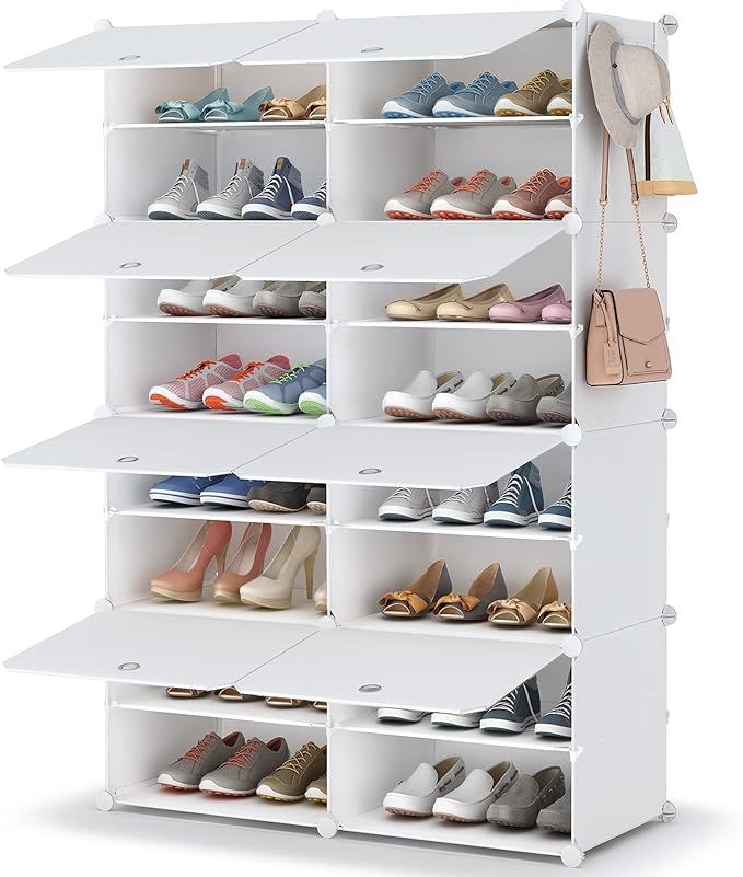 HOMIDEC Shoe Rack, 8 Tier Shoe Storage Cabinet 32 Pair Plastic Shoe Shelves Organizer for Closet ... | Amazon (US)