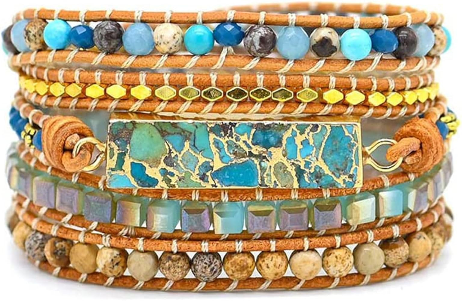 ZOSOJONA Women Wrap Bracelets Boho Natural Stone Jasper Turquoises Strand Bracelet Jewelry Collectio | Amazon (US)