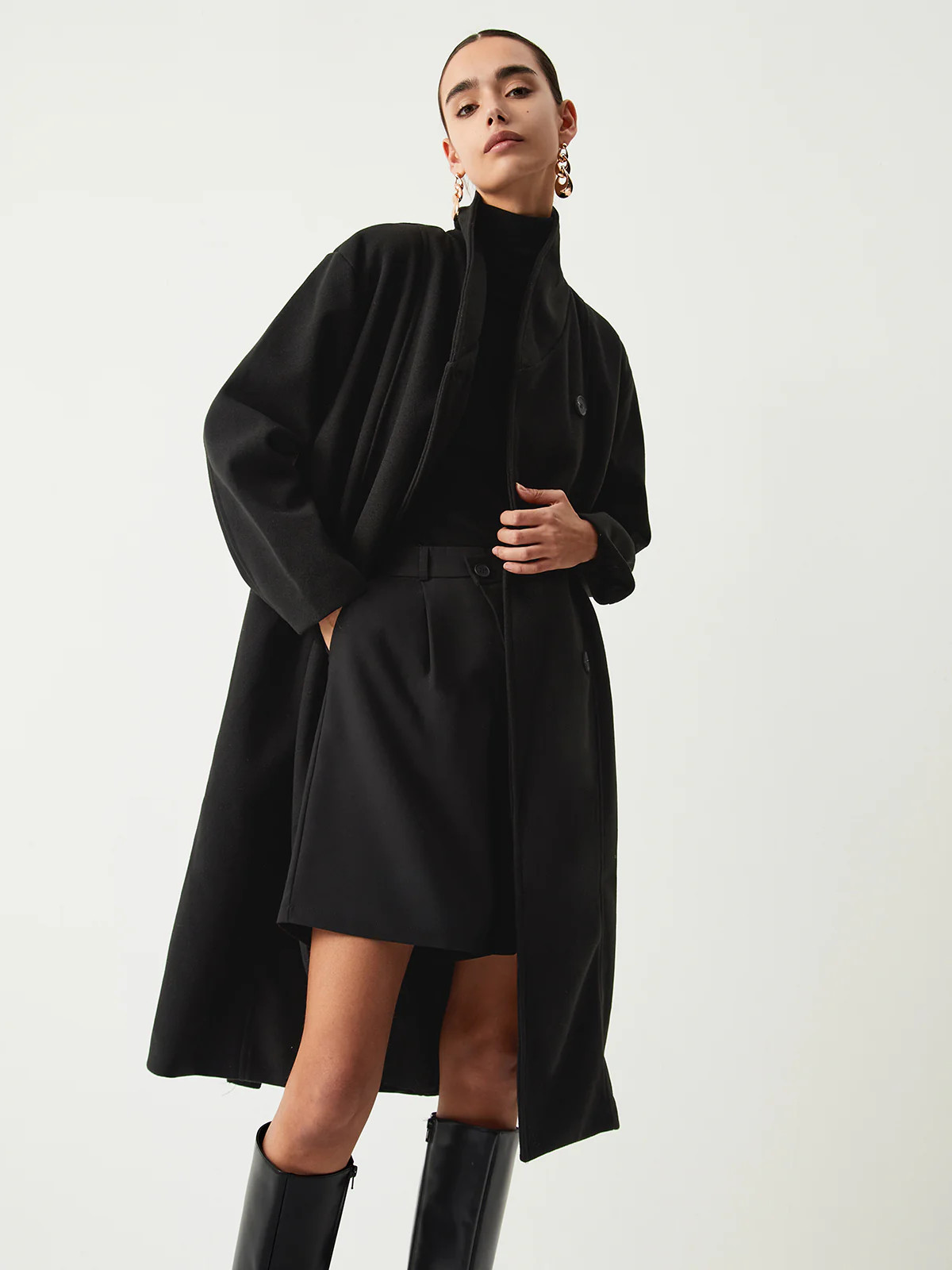 Stand Collar Longline Trench Coat | Commense