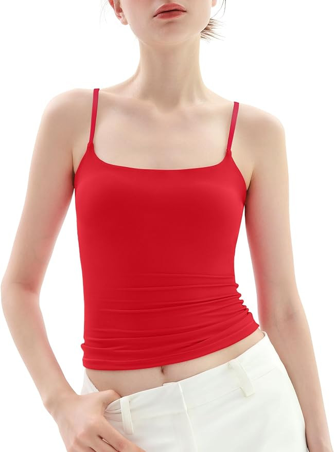 PUMIEY Women's Square Neck Tank Top Adjustable Spaghetti Straps Sleeveless Basic Tops Sharp Colle... | Amazon (US)