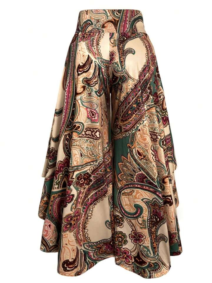 EMERY ROSE Plus Size Women Loose Paisley Print Asymmetric Hem Wide Leg Pants Fall Cloth For Women | SHEIN