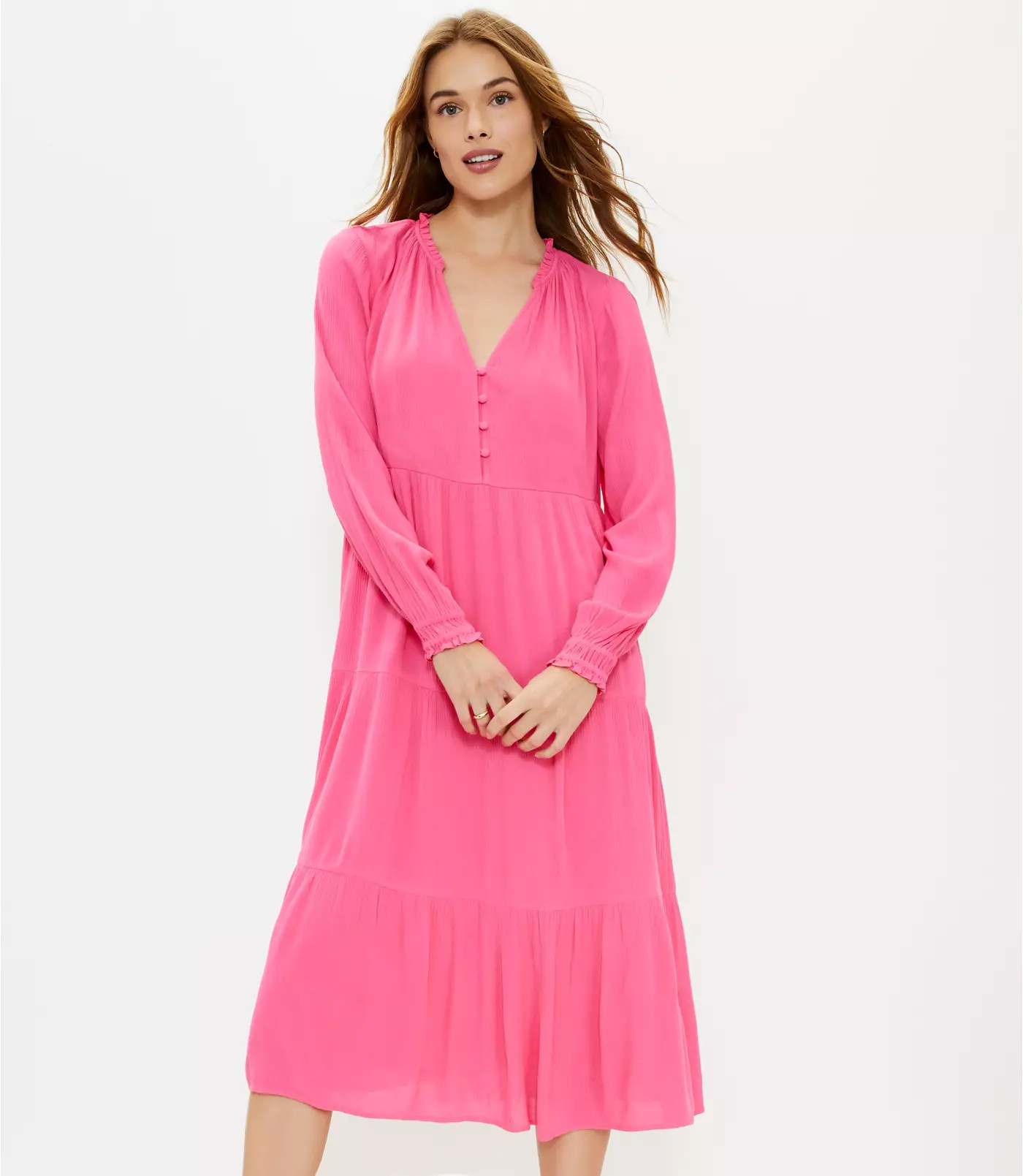 Tiered Button Midi Swing Dress | LOFT | LOFT