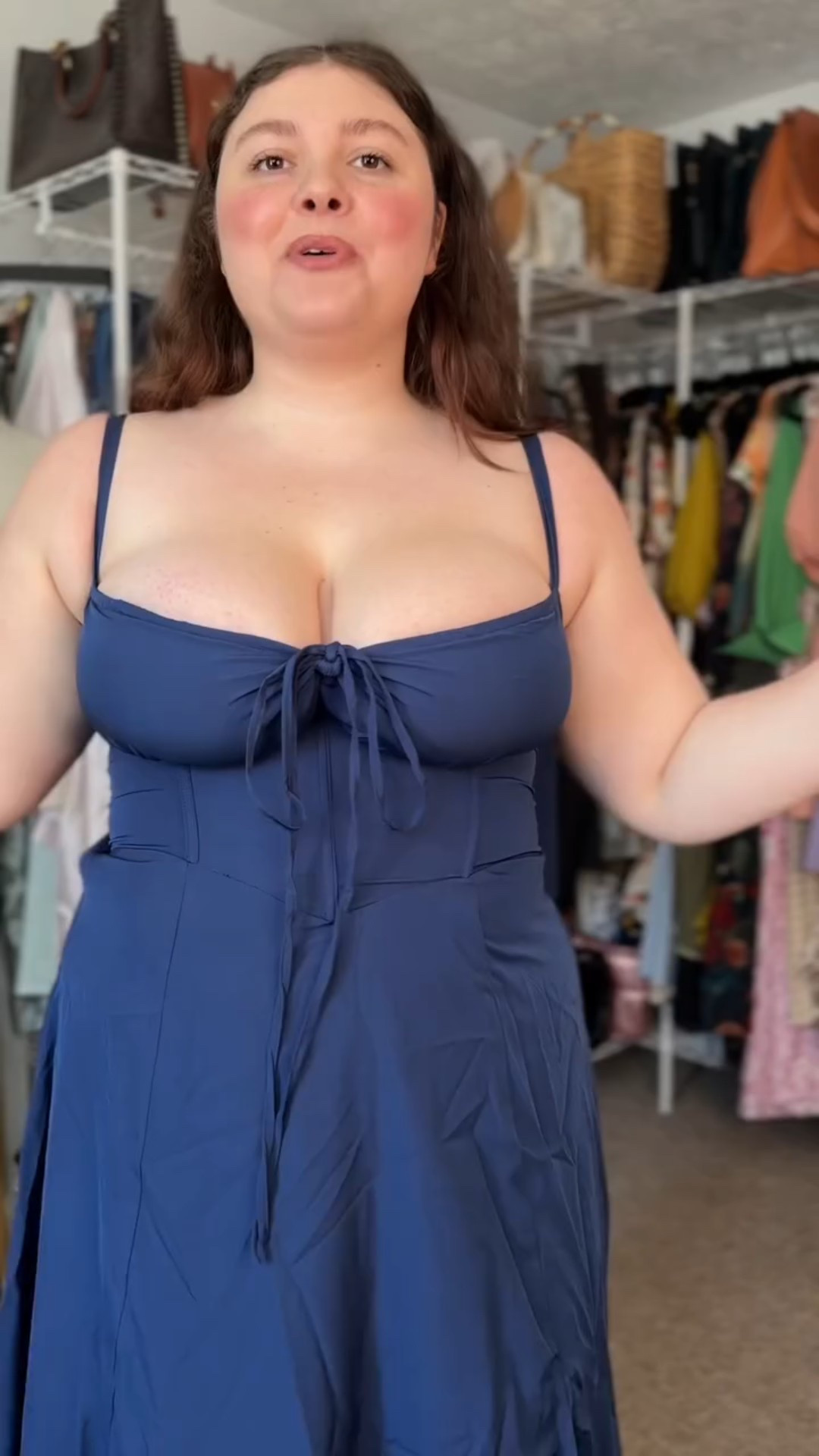 GIRLY POPS THIS DRESS #navydress #milkmaiddress #summerdress #milkmaiddresses #sundress #TikTokShopCreatorPicks #TTSDelightNow #GiftGuide #TTSLevelUp #springtok #TikTokShopSpringGlowUp