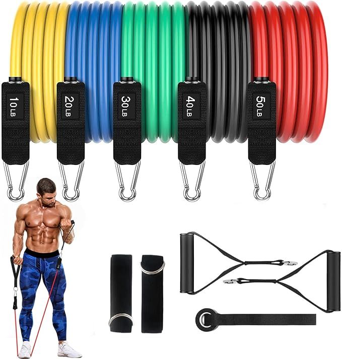 WSAKOUE Resistance Bands Set With 5 Level Fitness for Men & Women, Handles Door Anchor Ankle Stra... | Amazon (US)