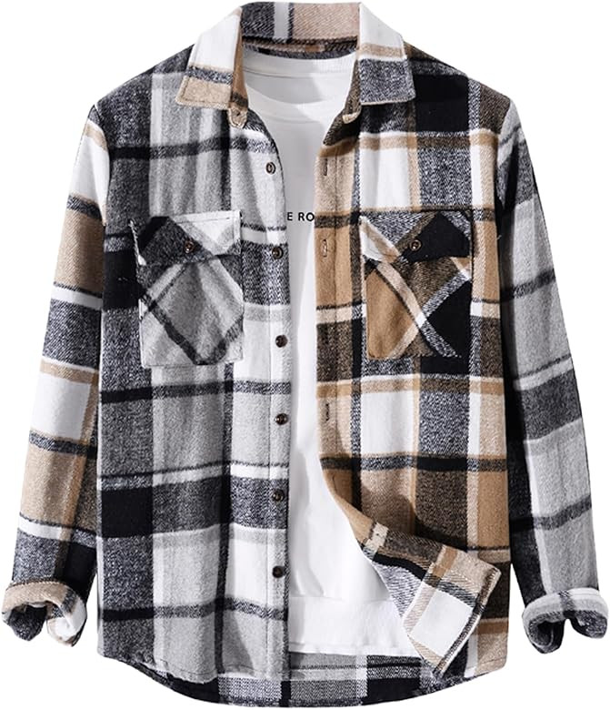 ZAFUL Mens Plaid Shirt,Long Sleeves,Classic Flannel Shirt Button Down Shirt Jacket Tops | Amazon (US)