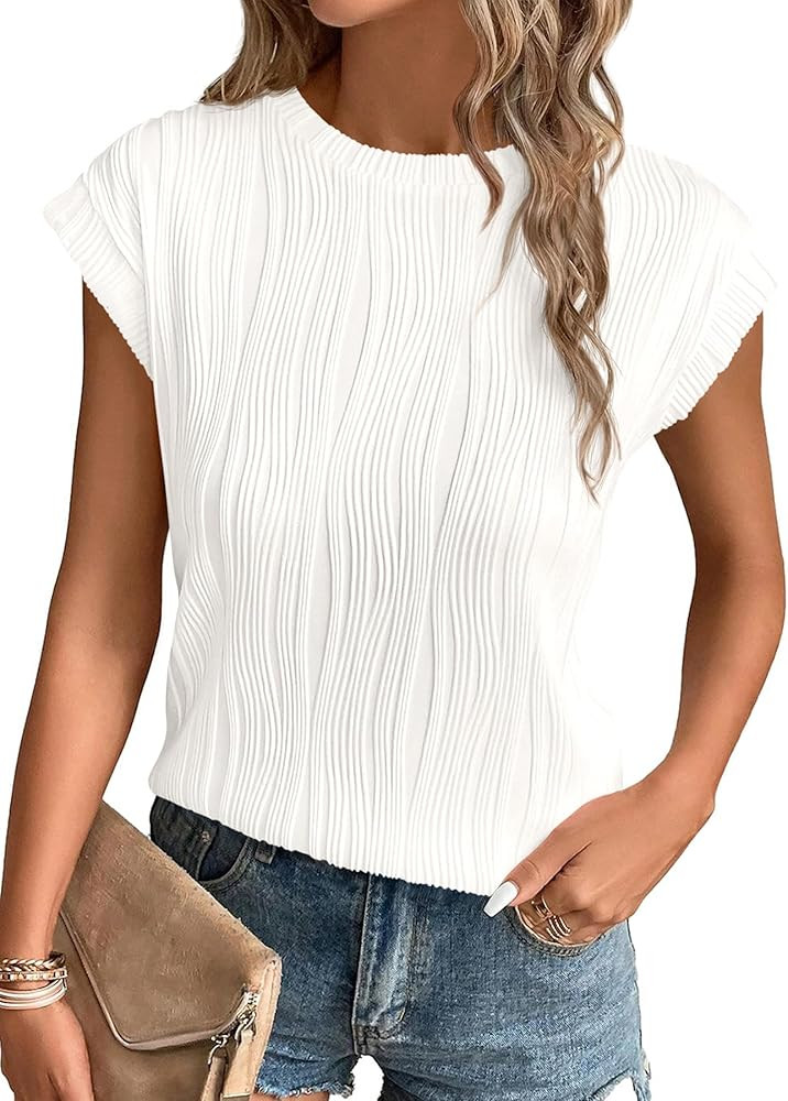 PRETTYGARDEN Women's Summer Going Out Tops Dressy Casual Crewneck Short Sleeve Textured Basic Cut... | Amazon (US)