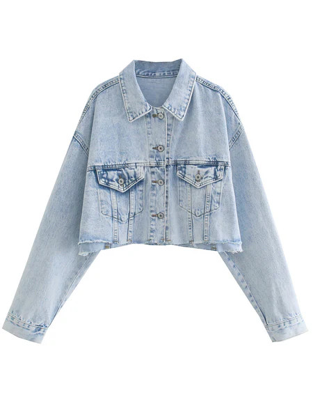 'Zoe' Light Washed Raw Hem Denim Jacket | Goodnight Macaroon