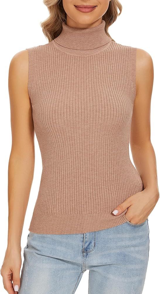 Sleeveless Turtlenecks for Women Lightweight Knit Sleeveless Vest Stretchy Turtleneck Tops | Amazon (US)