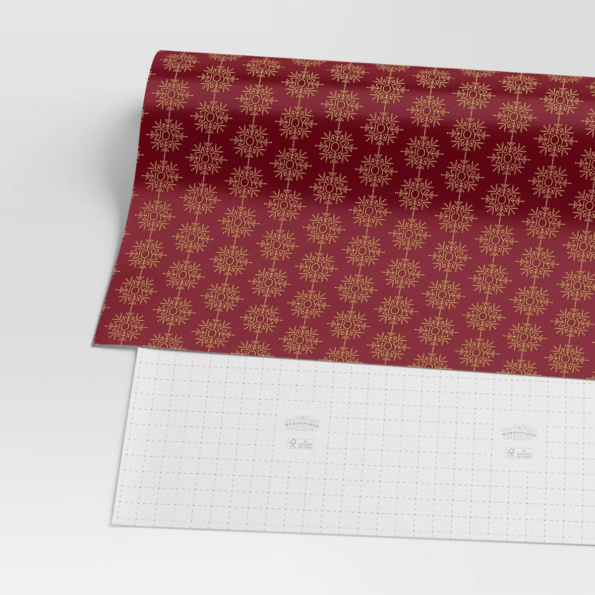 30" 25 sq ft Christmas Roll Wrap Gold Snowflakes on Dark Red - Wondershop™ | Target
