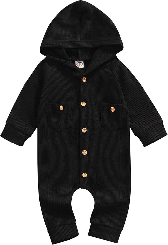 Ynibbim Winter Newborn Baby Boy Girl Solid Romper Unisex Infants Hooded Outfit Clothes Waffle Cot... | Amazon (US)