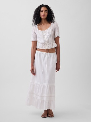 High Rise Tiered Lace-Trim Maxi Skirt | Gap (US)