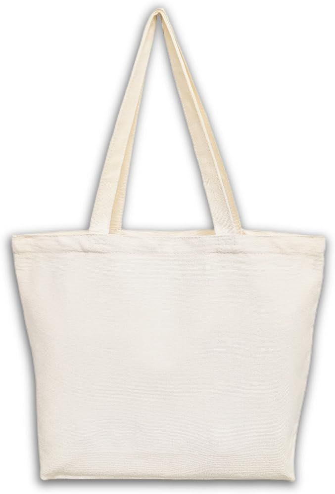 Canvas Tote Bag, Pockets, Zipper, Durable, Lightweight, Cotton Shopping Cloth Bag, Gifts | Amazon (US)