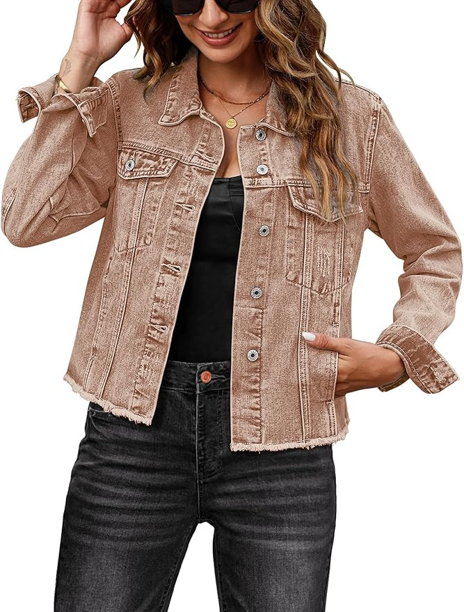 luvamia Denim Jacket for Women Distressed Jean Jackets Button Up Vintage Western Trucker Jacket F... | Amazon (US)