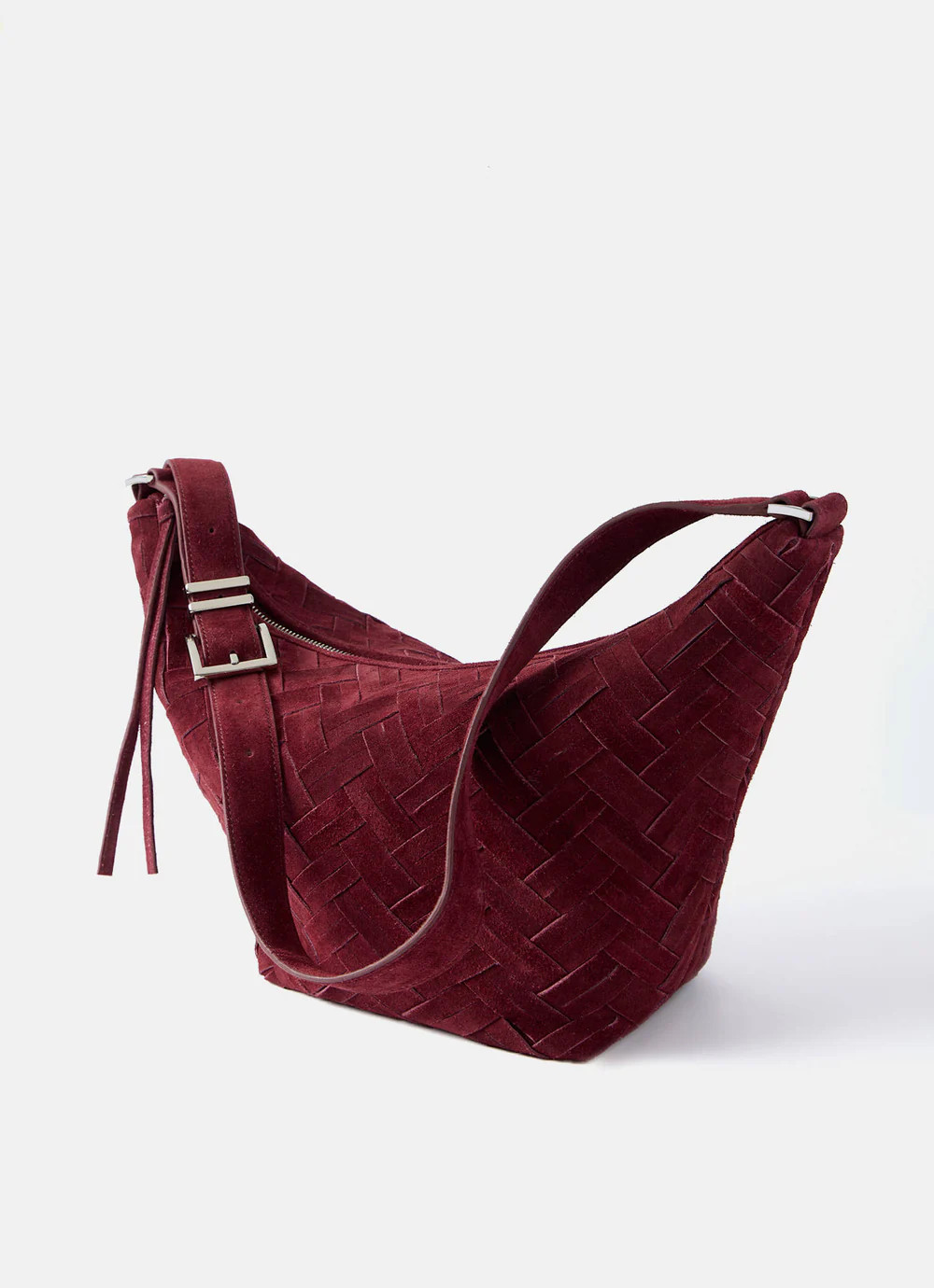 Stevie Burgundy Suede Woven Sling Bag | Mint Velvet