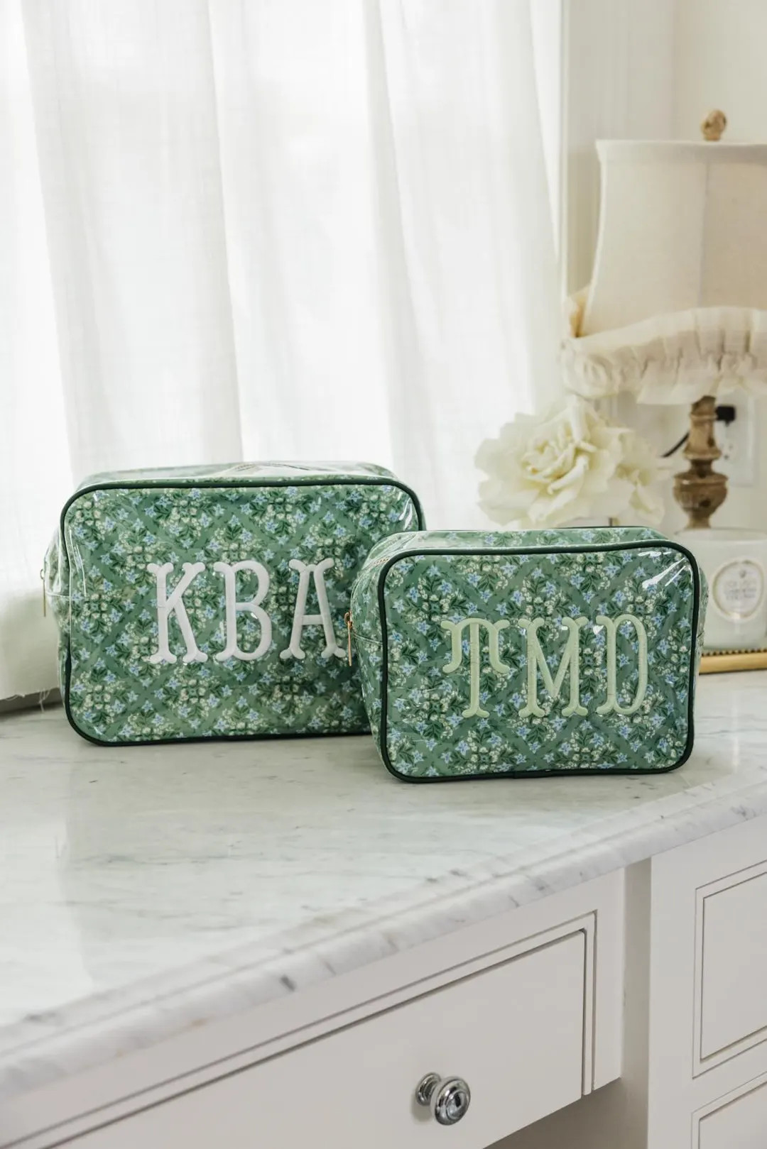 Embroidered Clear Coated Extra Large Pouch - Camilla Moss x SWP // Personalized Floral Makeup Bag... | Etsy (US)