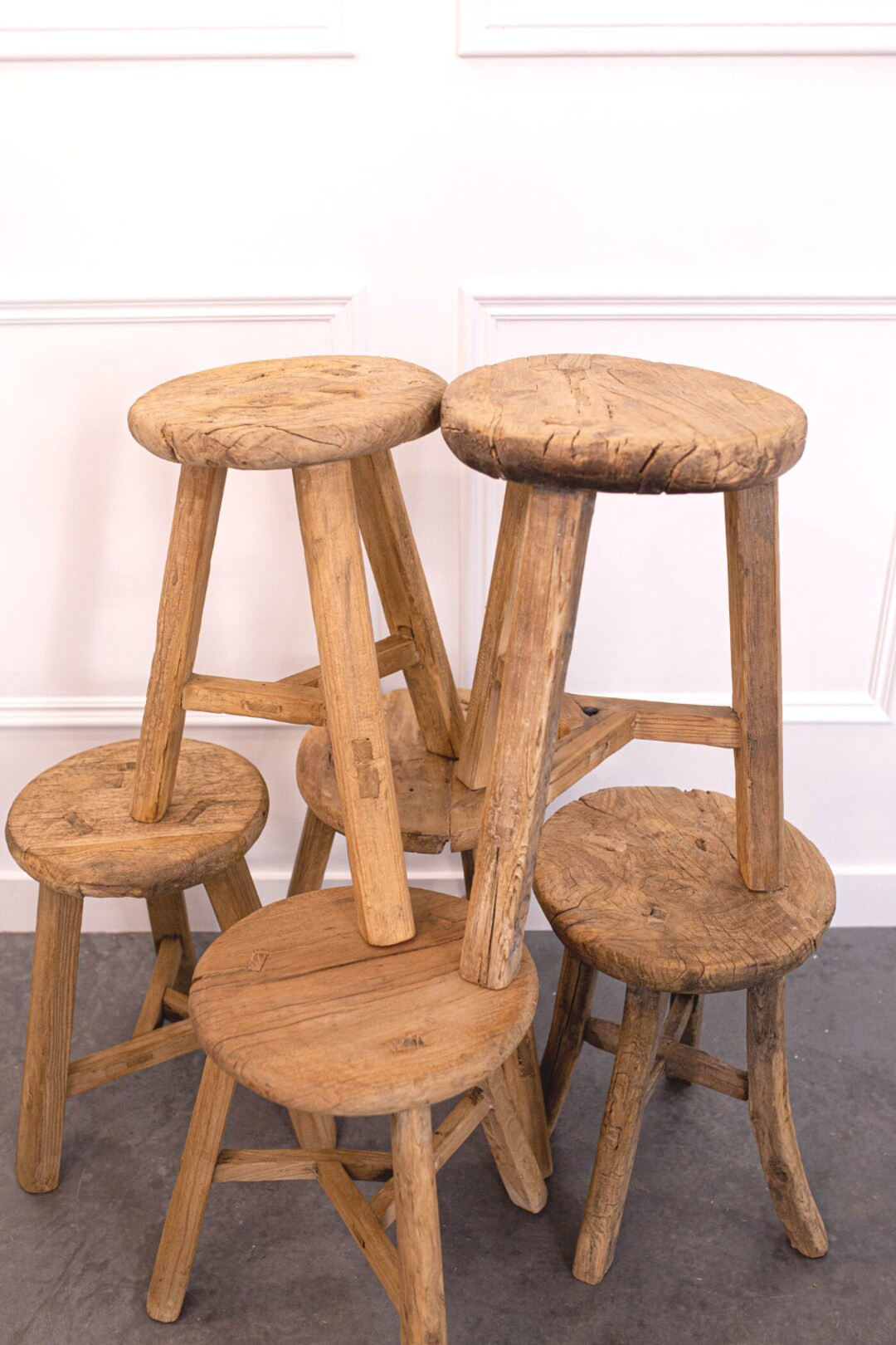 Vintage Elm Wood Round Stool | Etsy (CAD)
