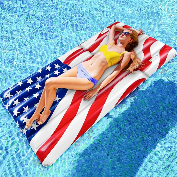 72" Inflatable American Flag Pool Floats Adults, Inflatable Tanning Pool Raft with Patriotic US S... | Amazon (US)