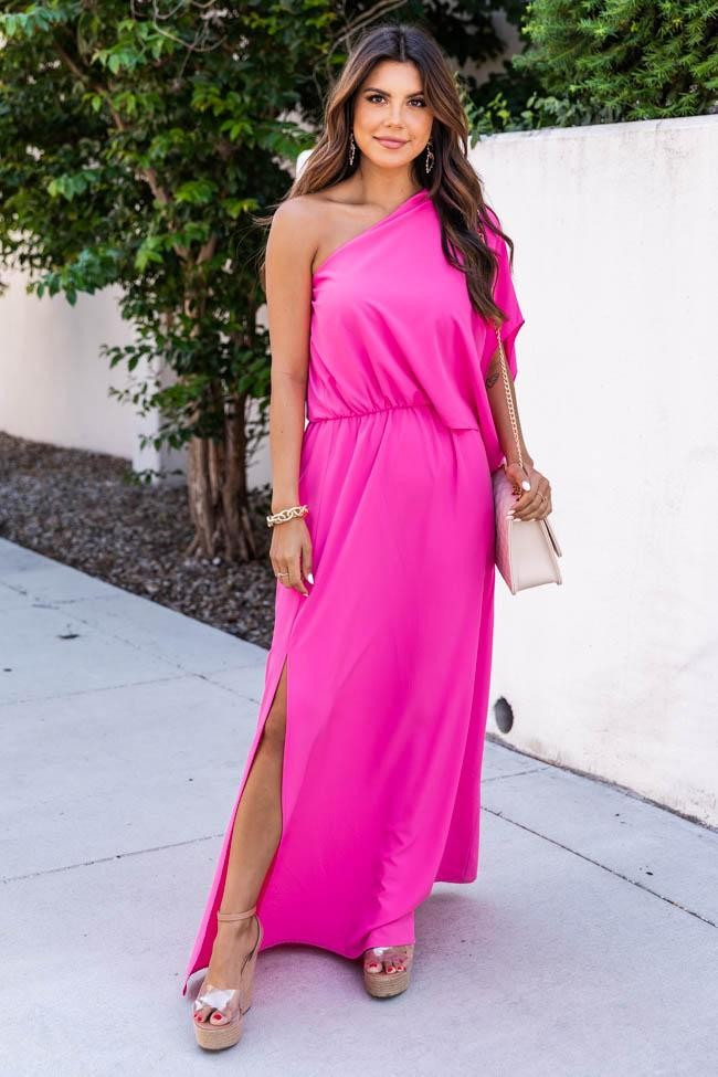 Found My Forever Pink One Shoulder Maxi Dress | The Pink Lily Boutique
