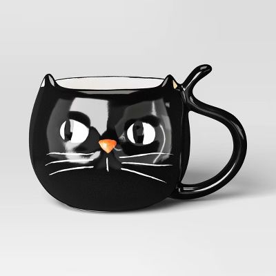 15.5 fl oz Halloween Stoneware Figural Cat Mug Black - Hyde & EEK! Boutique™ | Target