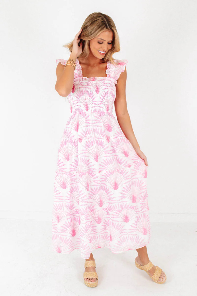 The Cora Jane Ruffle Strap Midi Dress - Pink | The Impeccable Pig