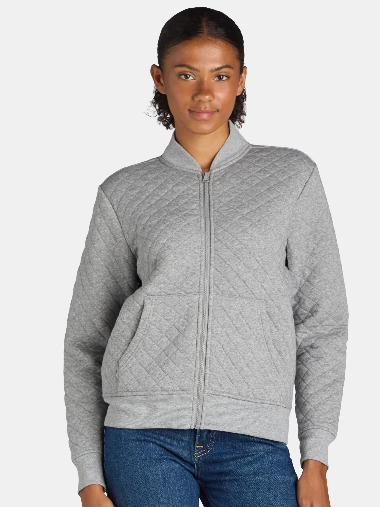 Athletic Works Women's Quilted Rib Collar Full Zipper Jacket, Size XS-XXXL - Walmart.com | Walmart (US)