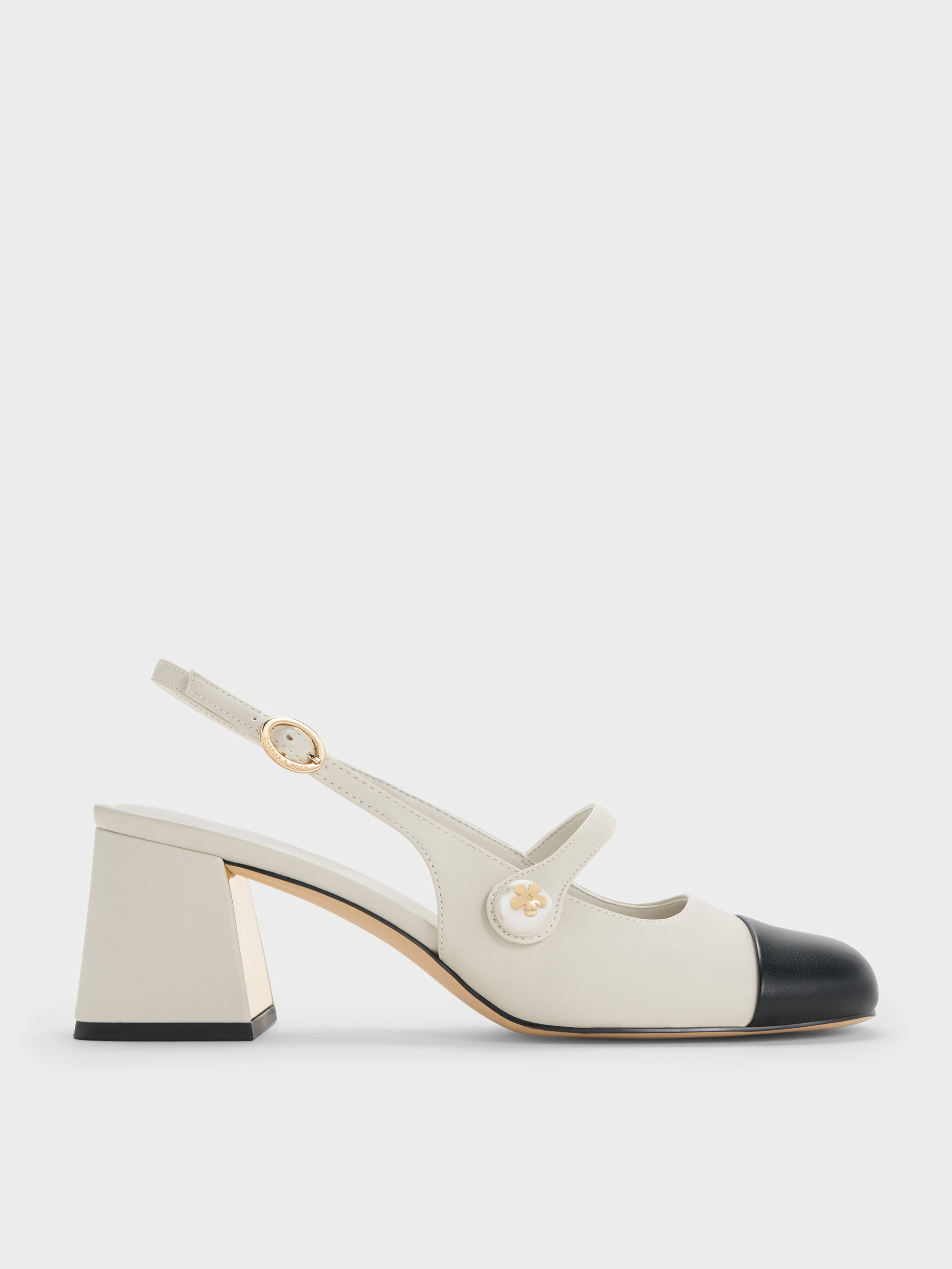 Chalk Pearl Embellished Trapeze-Heel Slingback Pumps | CHARLES & KEITH | Charles & Keith EU