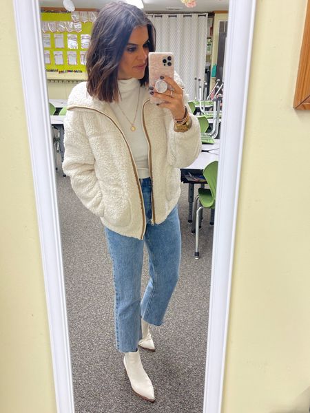 Today’s classroom #ootd

Target Sherpa coat is back in stock! Size small. So good! 
Turtleneck- size small, Walmart 
Abercrombie jeans, Tts (cut a couple inches off the bottom) 
Amazon boots- sized up half size 

#LTKunder100 #LTKshoecrush #LTKunder50