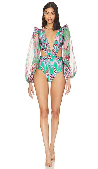Wave Long Sleeve One Piece in Green Multi | Revolve Clothing (Global)