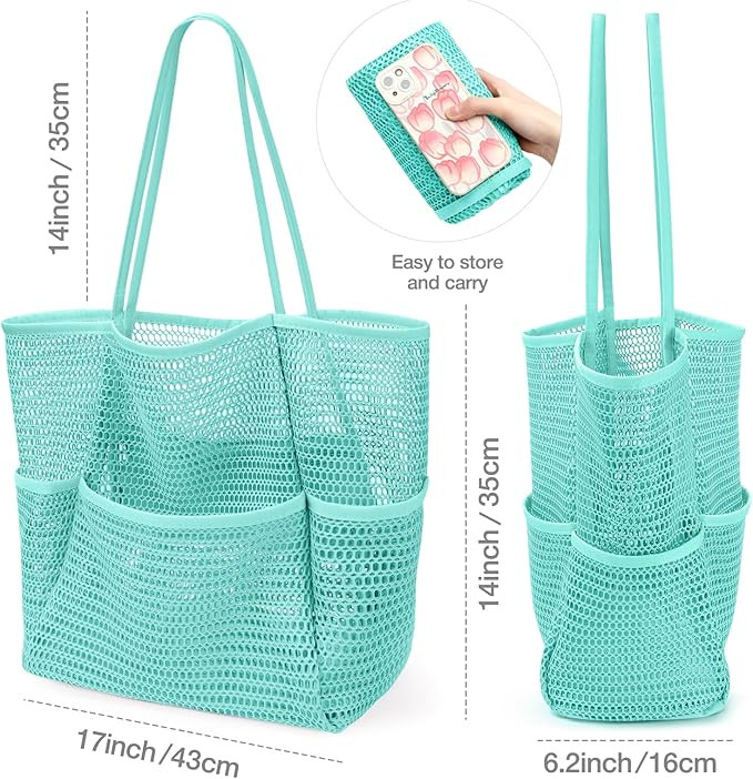 KPX Beach Bag with Mini Pocket, Summer Beach Tote Bags for Women Large Foldable Mesh Swimming Poo... | Amazon (US)